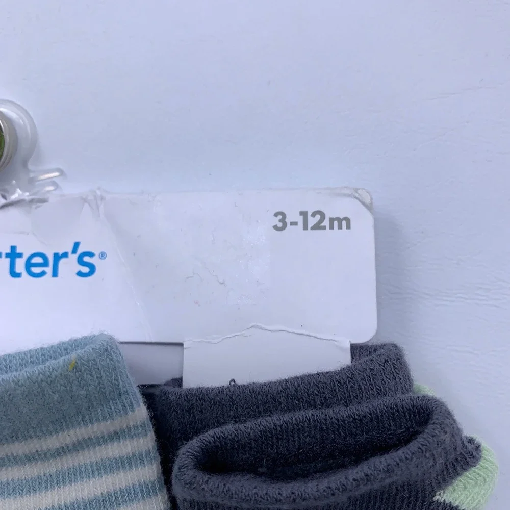 Carter's Baby 3-12m Blue Green Dinosaur Stripe 6-Pack Ankle Socks NWT
